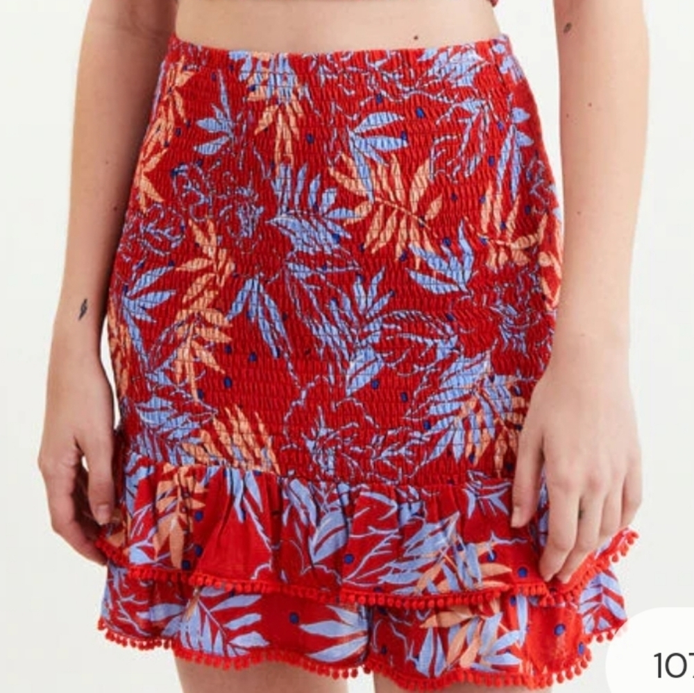 Lost & Wander Red Shirred Elastic Mini Skirt Size S NEW